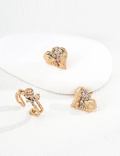 Cracked Heart Zircon Stud Earrings