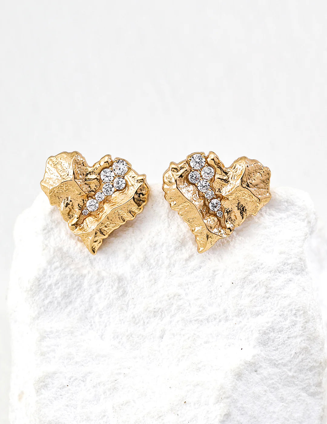 Cracked Heart Zircon Stud Earrings