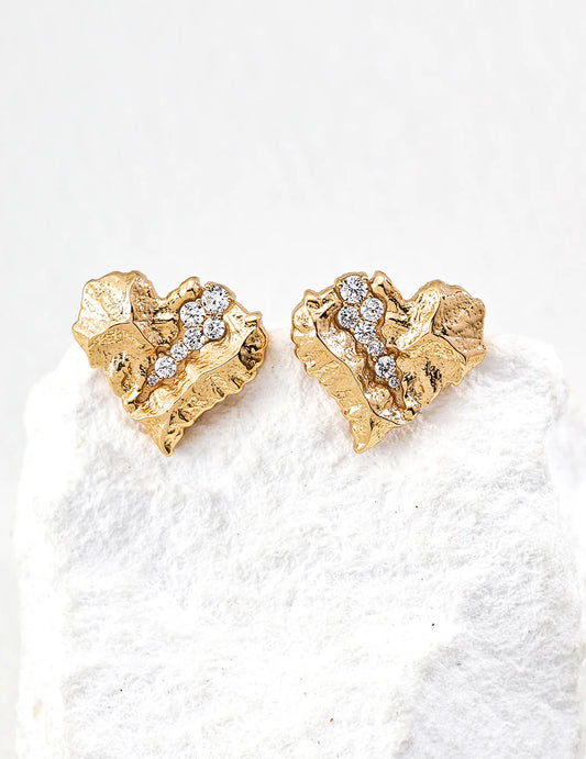 Cracked Heart Zircon Stud Earrings