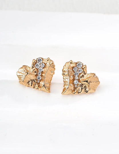 Cracked Heart Zircon Stud Earrings